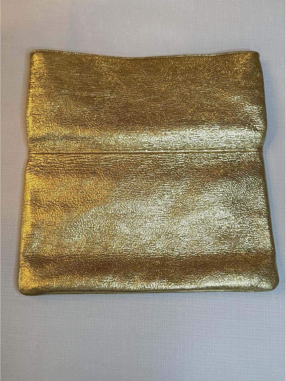Saint Laurent Gold Metallic Leather Foldover Clutch Bag - Grained Calfskin - Picture 4 of 14